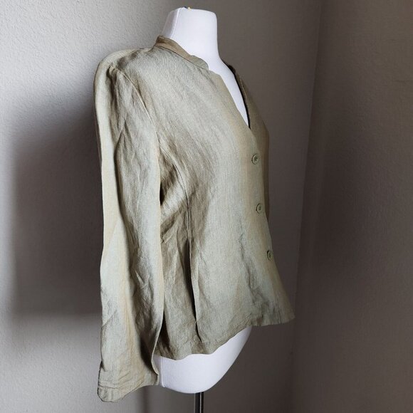 Eileen Fisher Linen‎ Jacket Women M Mandarin Collar Iridescent Lagenlook - Picture 4 of 15